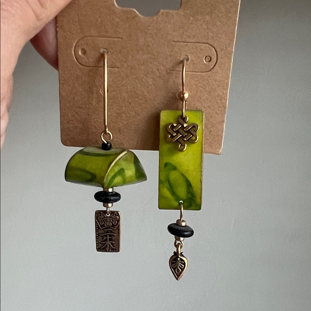 Green and Gold Dangle Earrings